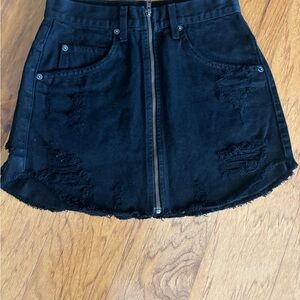 Carmar Black Distressed Front Zip A-Line Mini Skirt